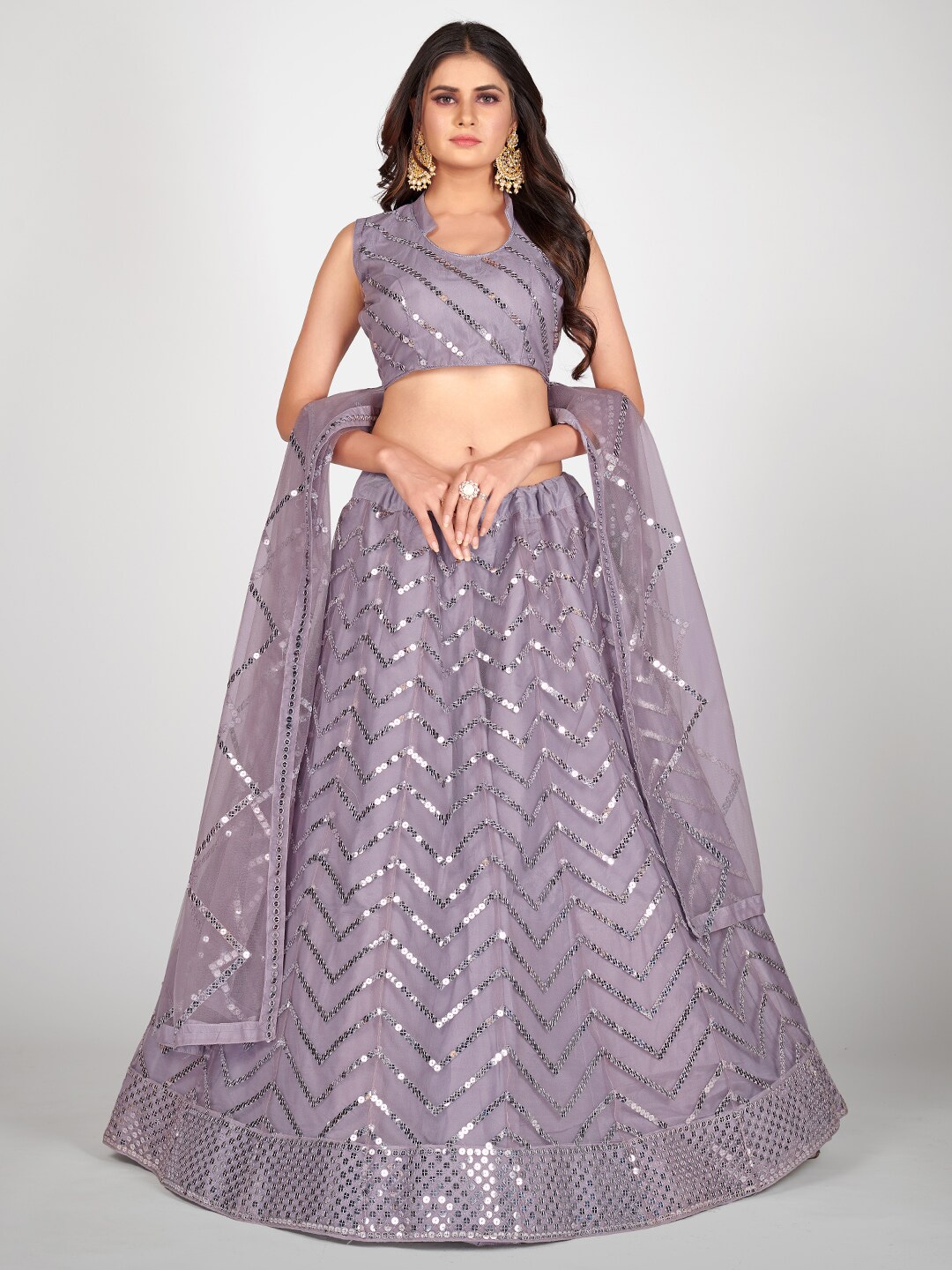 SHOPGARB Mauve Embroidered Semi-Stitched Lehenga & Unstitched Blouse With Dupatta Price in India