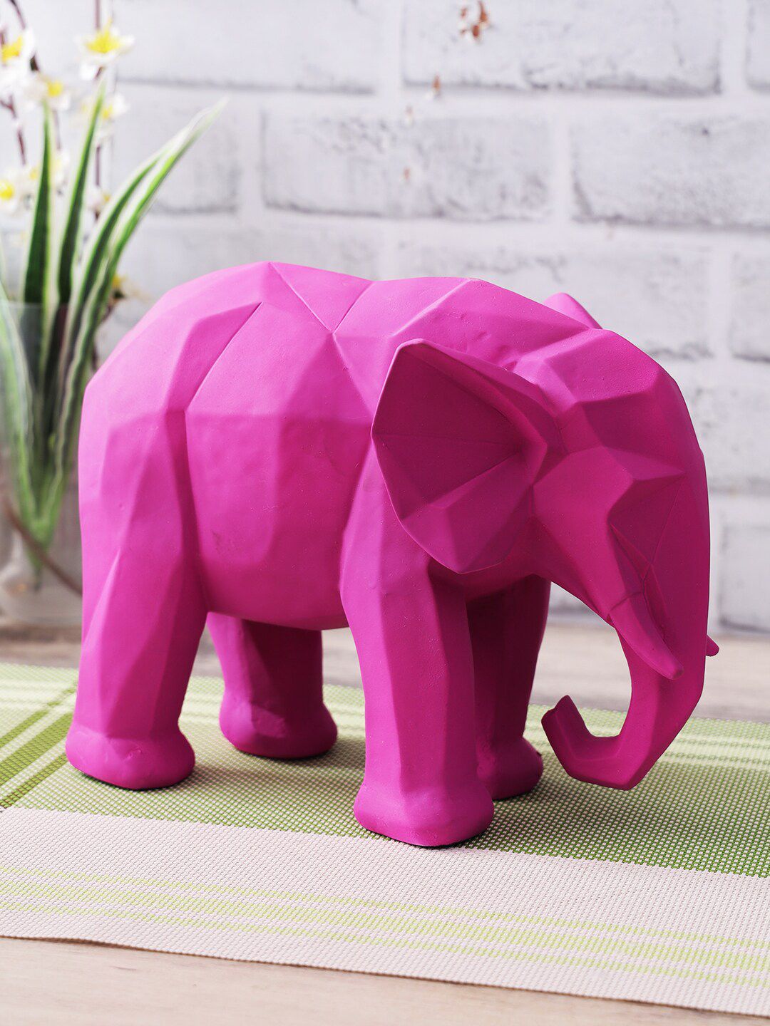 CraftVatika Pink Geometric Elephant Statue Figurine Showpiece Price in India