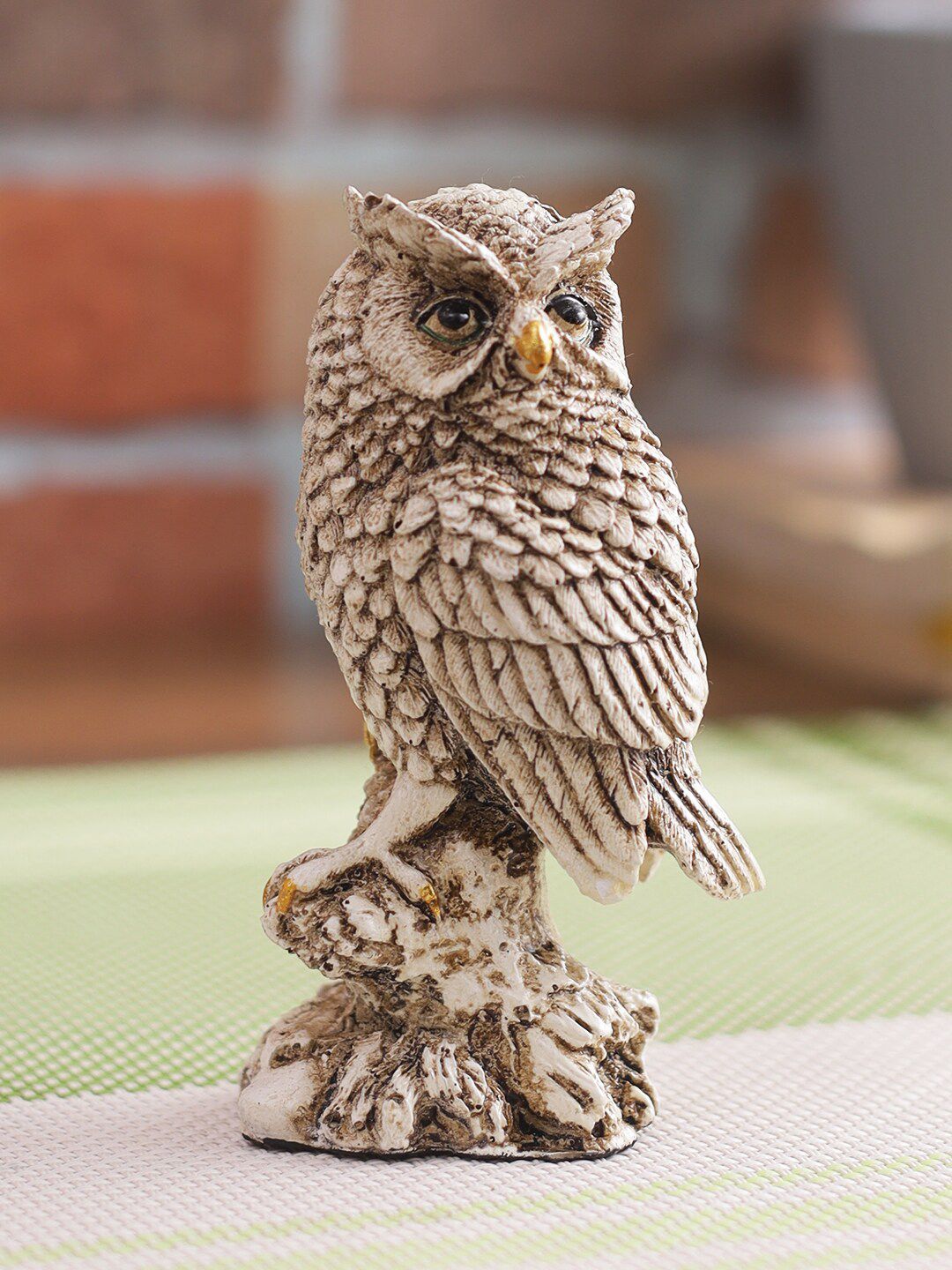 CraftVatika Off-White & Brown Polyresin Owl Sitting On Tree Showpiece Price in India