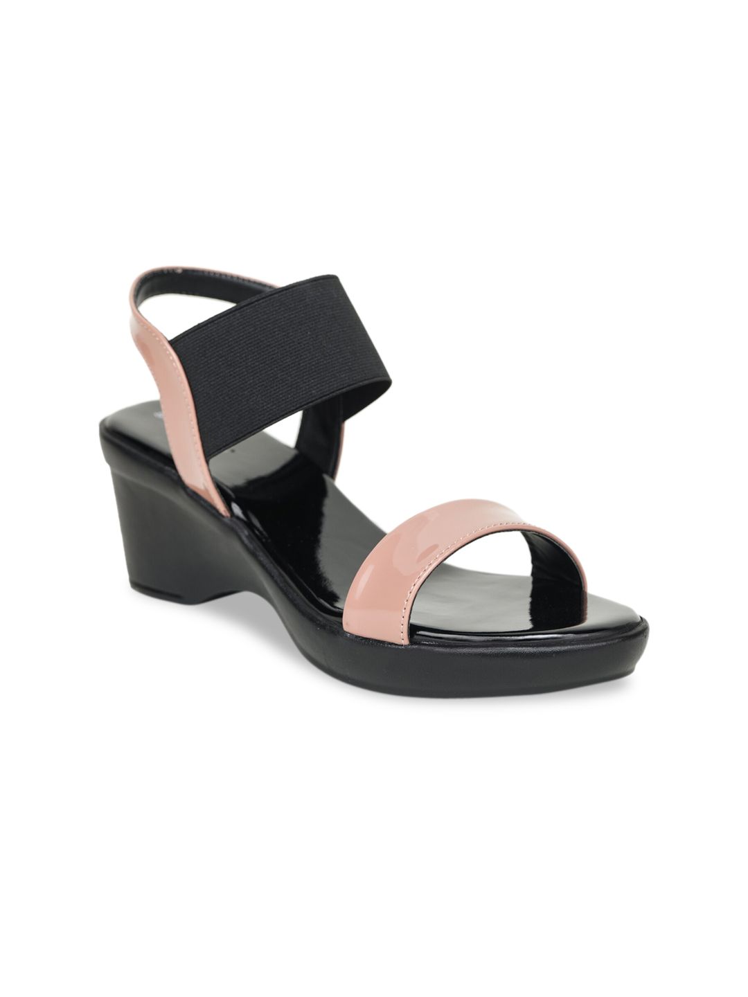 Shezone Women Peach And Black Colourblocked Block Heels Price in India