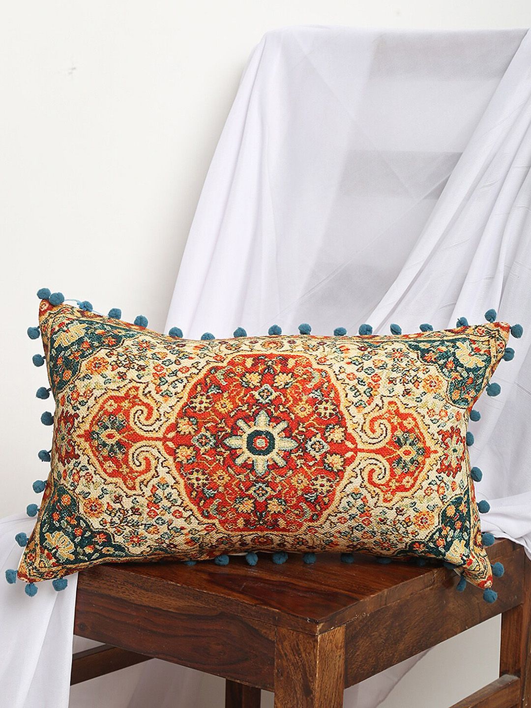 BLANC9 Blue & Orange Printed Rectangular Floor Cushion Price in India