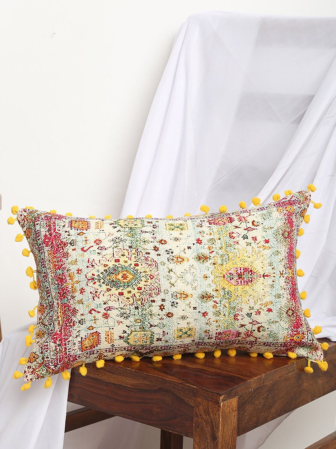 BLANC9 Yellow & Red Printed Rectangular Cushion Price in India