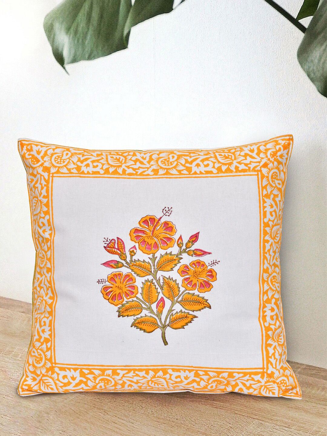 Gulaab Jaipur Orange & White Set of 5 Ethnic Motifs Square Cushion Covers Price in India
