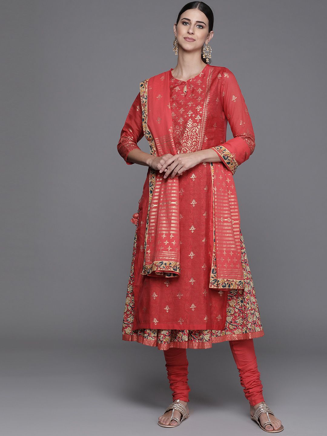 Biba Women Red Ethnic Motifs Regular Kurta with Palazzos & With Dupatta Price in India