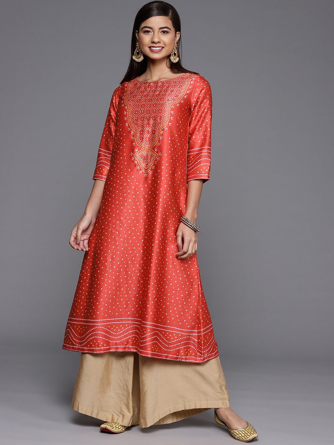 Biba Women Red & Beige Ethnic Motifs Printed Kurta Price in India