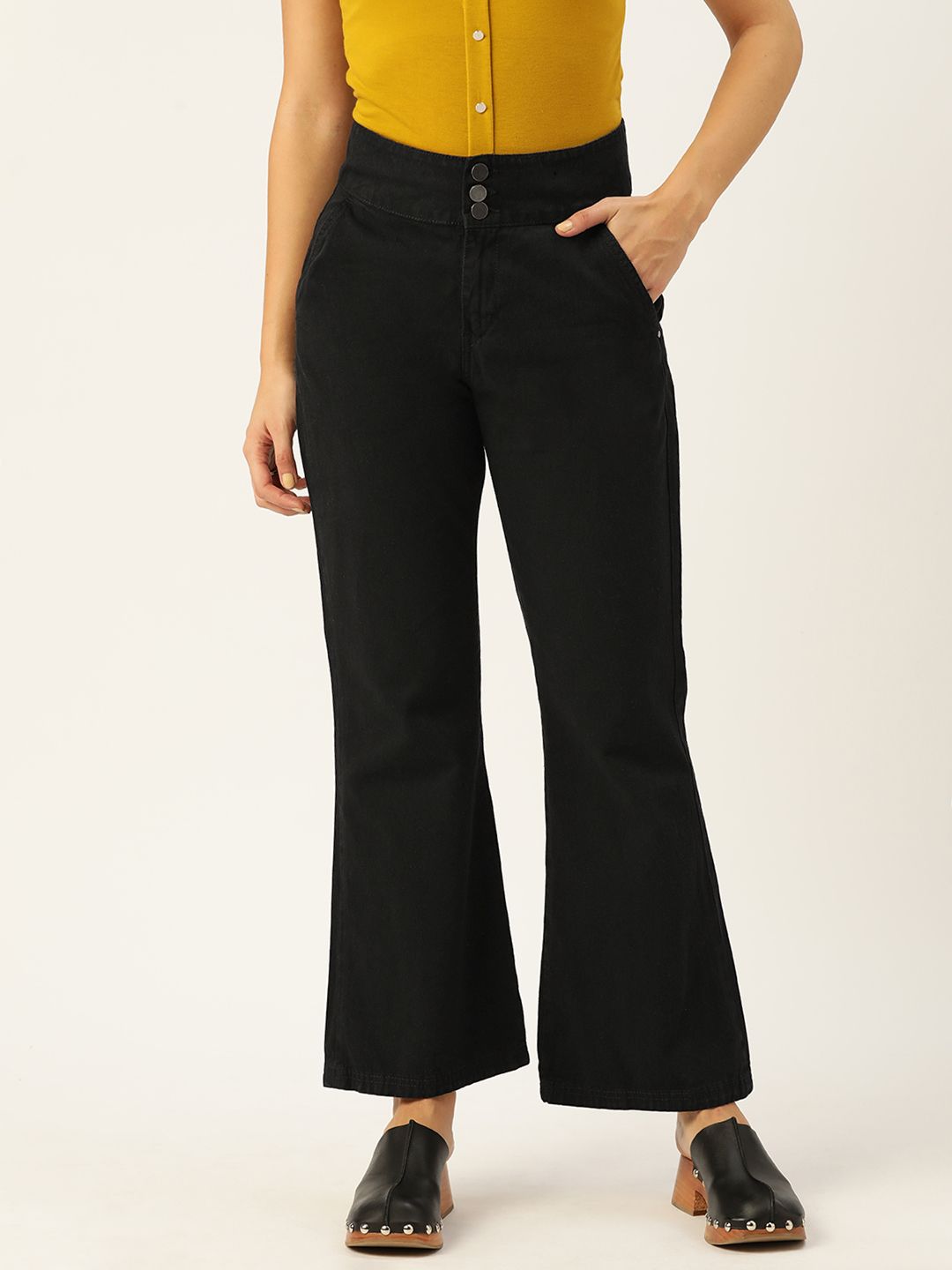DressBerry Women Black Flared High-Rise Stretchable Jeans Price in India