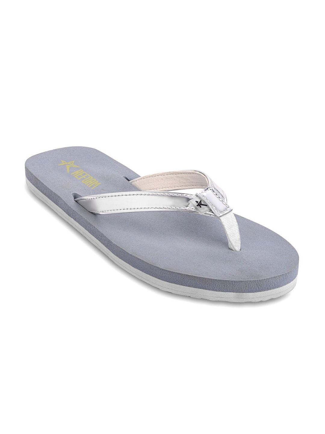 REFOAM Women Blue & Silver-Toned Rubber Thong Flip Flops Price in India