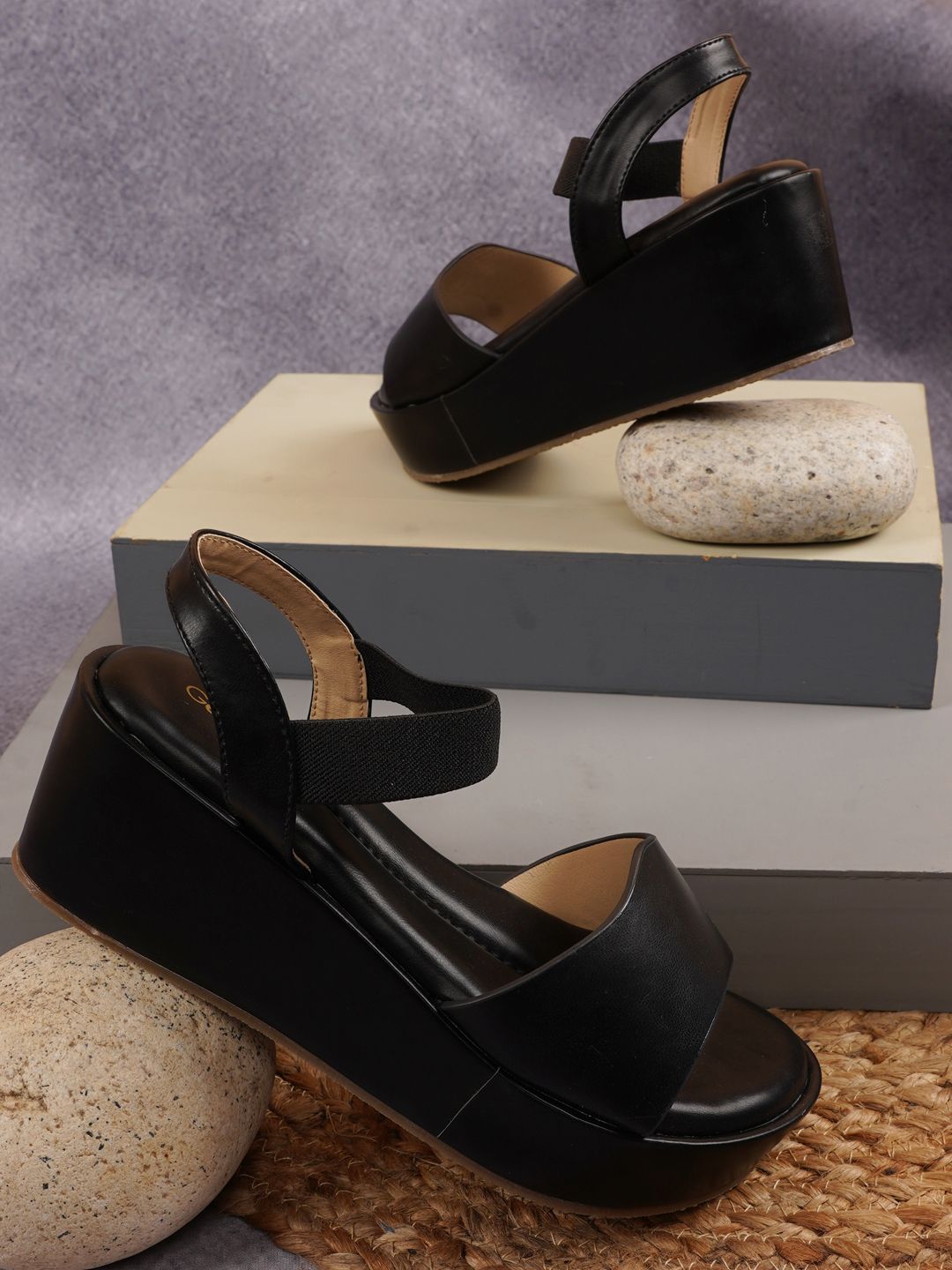 Get Glamr Women Black Solid Work Regular Flatform Sandals Price in India