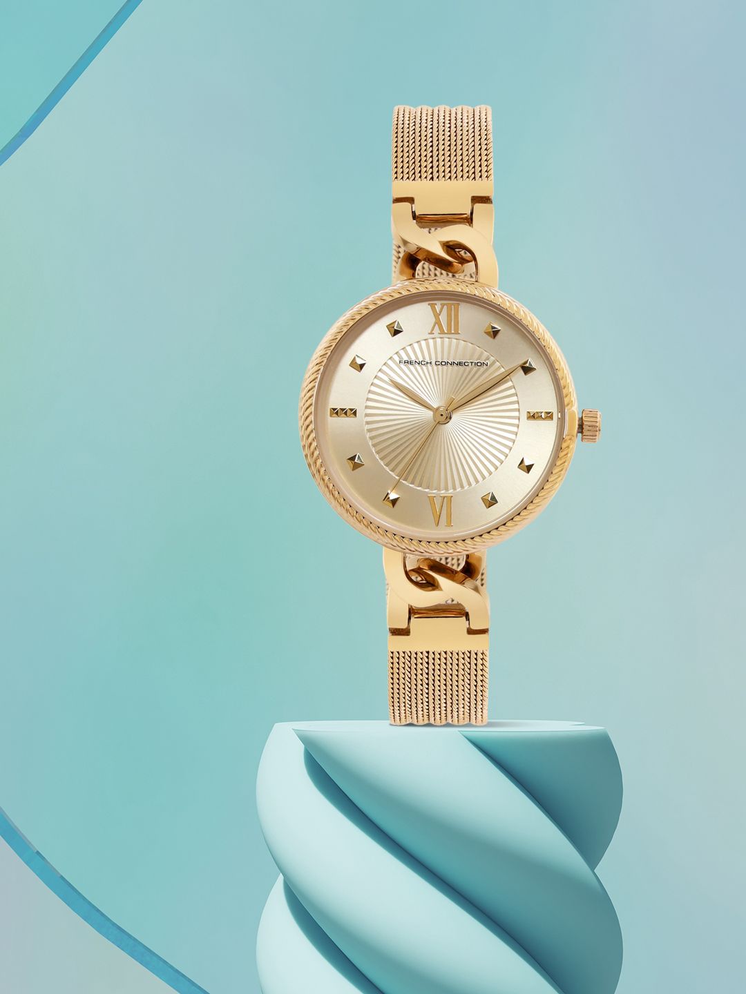 French Connection Women Gold-Toned Solid Dial & Gold Toned Straps Analogue Watch FCP24GM Price in India