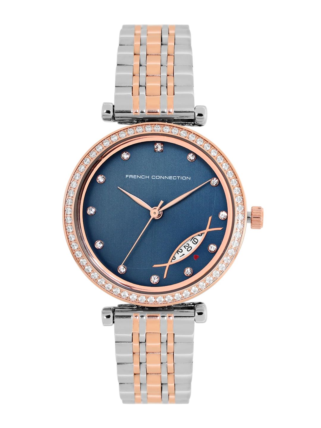 French Connection Women Blue Embellished Dial & Multicoloured Analogue Watch FCP26USM Price in India