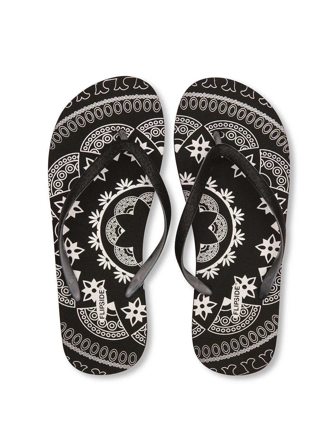 Flipside Women Black & White Printed Rubber Thong Flip-Flops Price in India