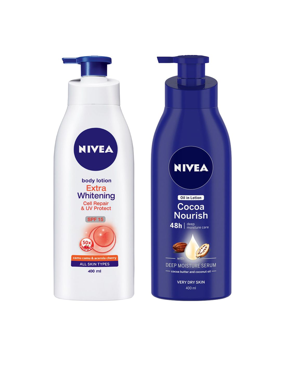 Nivea Nivea Set of Extra Whitening Cell Repair & Cocoa Nourish Deep Moisture Serum Body Lotions