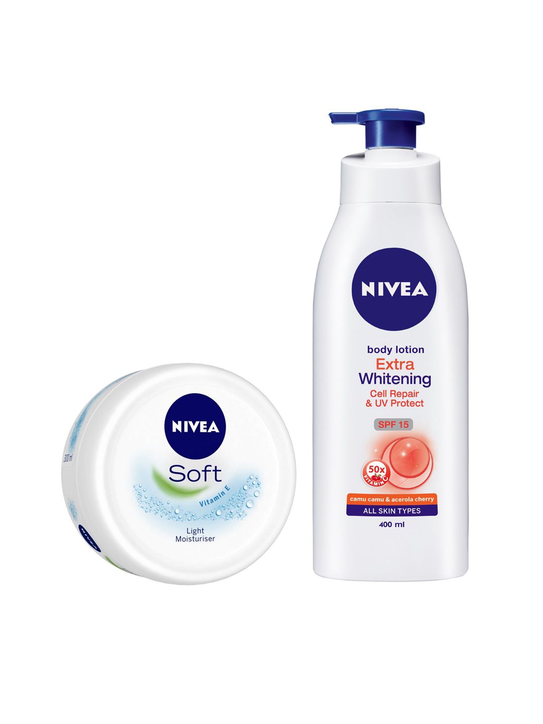 Nivea Nivea Set of Extra Whitening Cell Repair Body Lotion & Soft Vitamin E Light Moisturiser