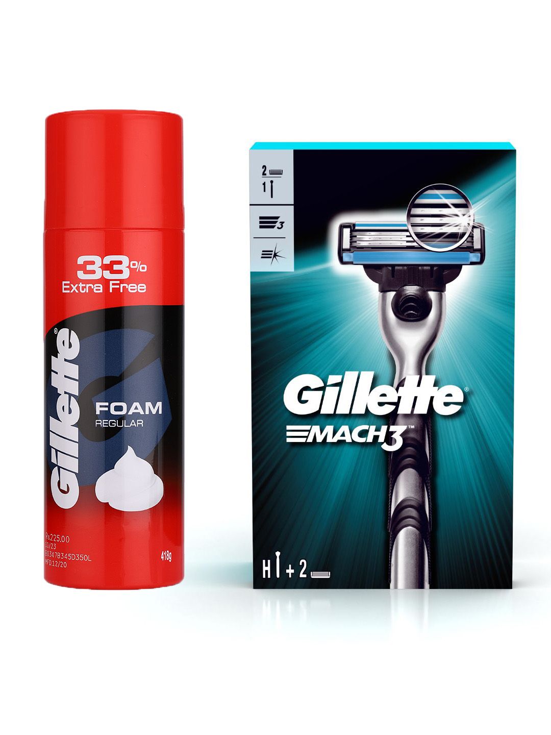 Gillette Gillette Men Mach 3 Shaving Razor, Blades & Classic Regular Pre Shave Foam 418g