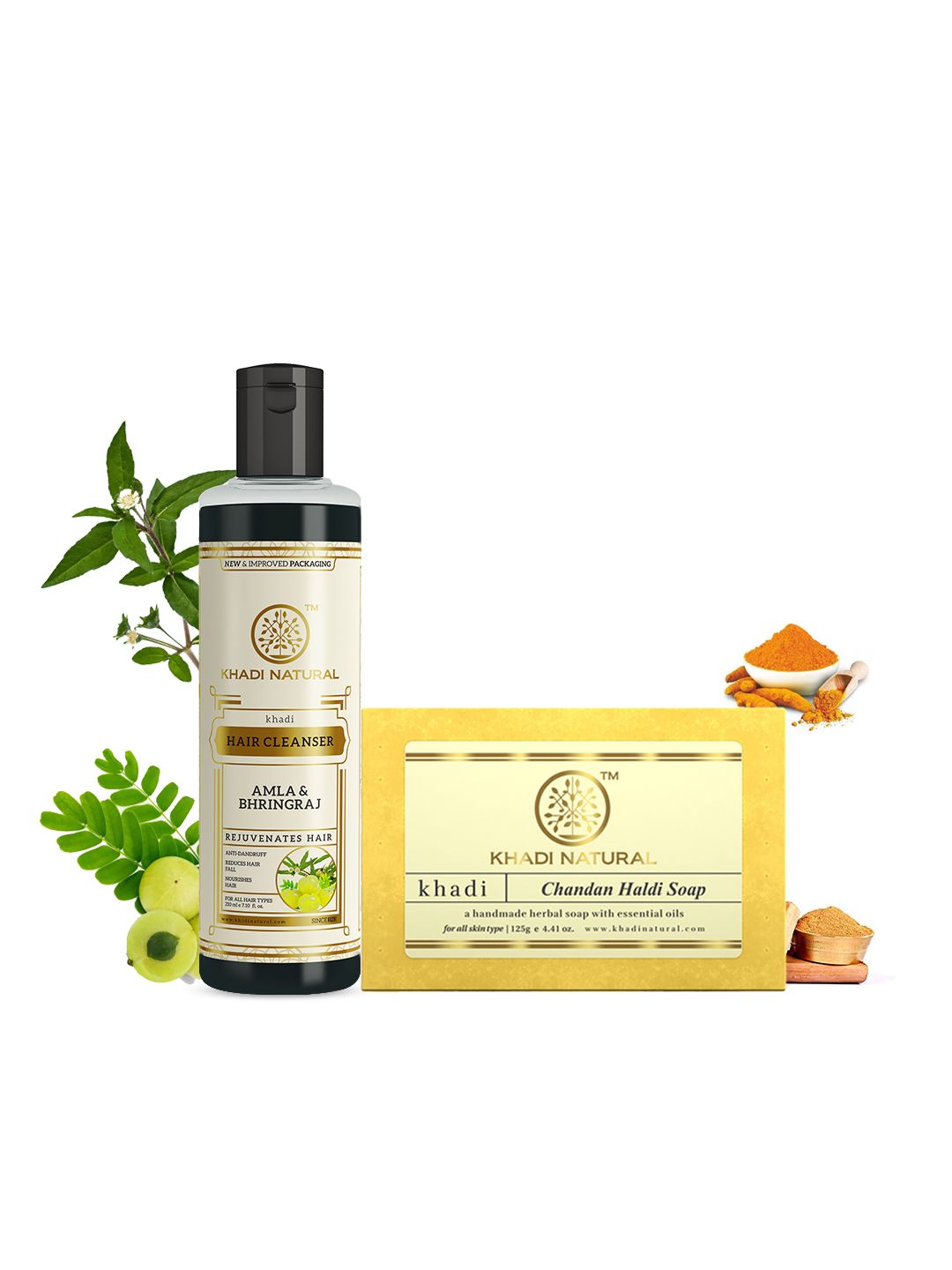 Khadi Natural Amla & Bhringraj Hair Cleanser & Chandan Haldi Soap