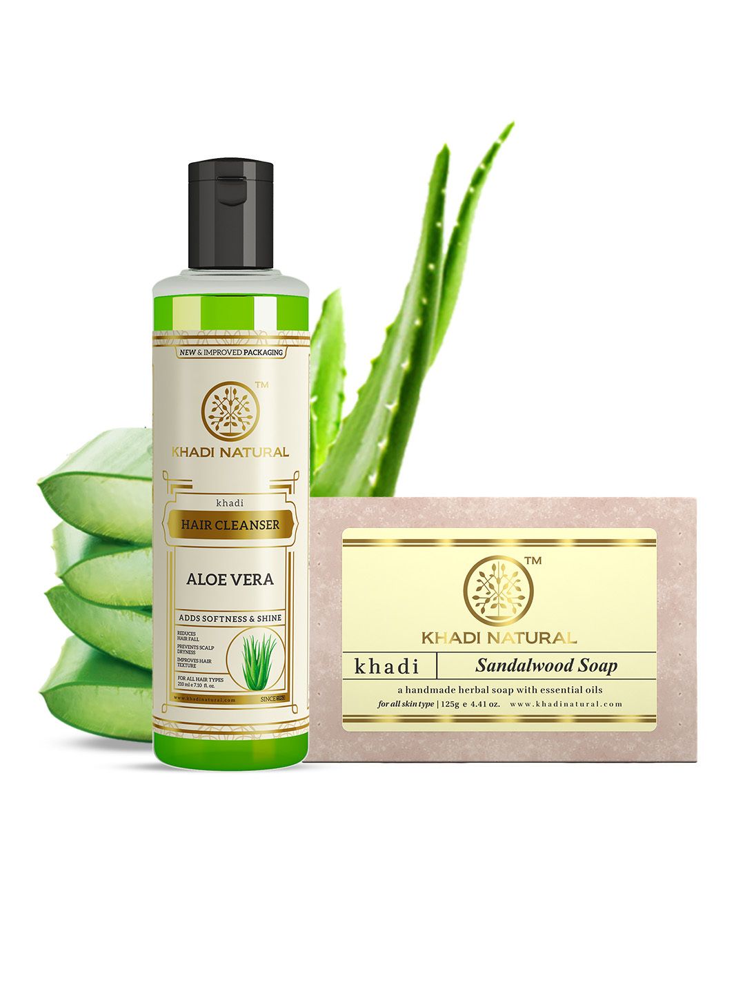 Khadi Natural Set Of Aloevera Hair Cleanser & Ayurvedic Sandalwood Soap