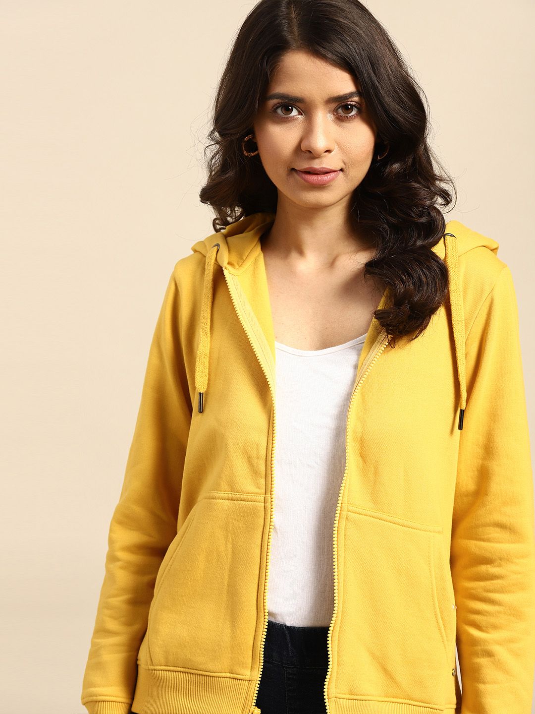 all about you Women Yellow Solid Hooded Sweatshirt Price in India