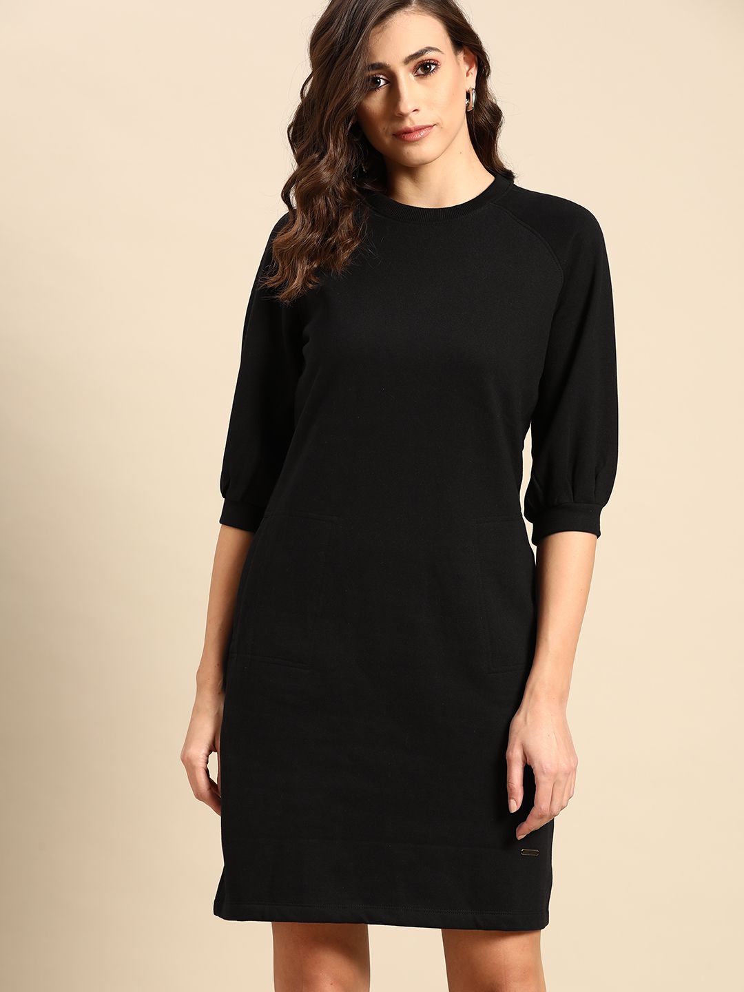 all about you Women Black Solid Longline Sweatshirt Price in India