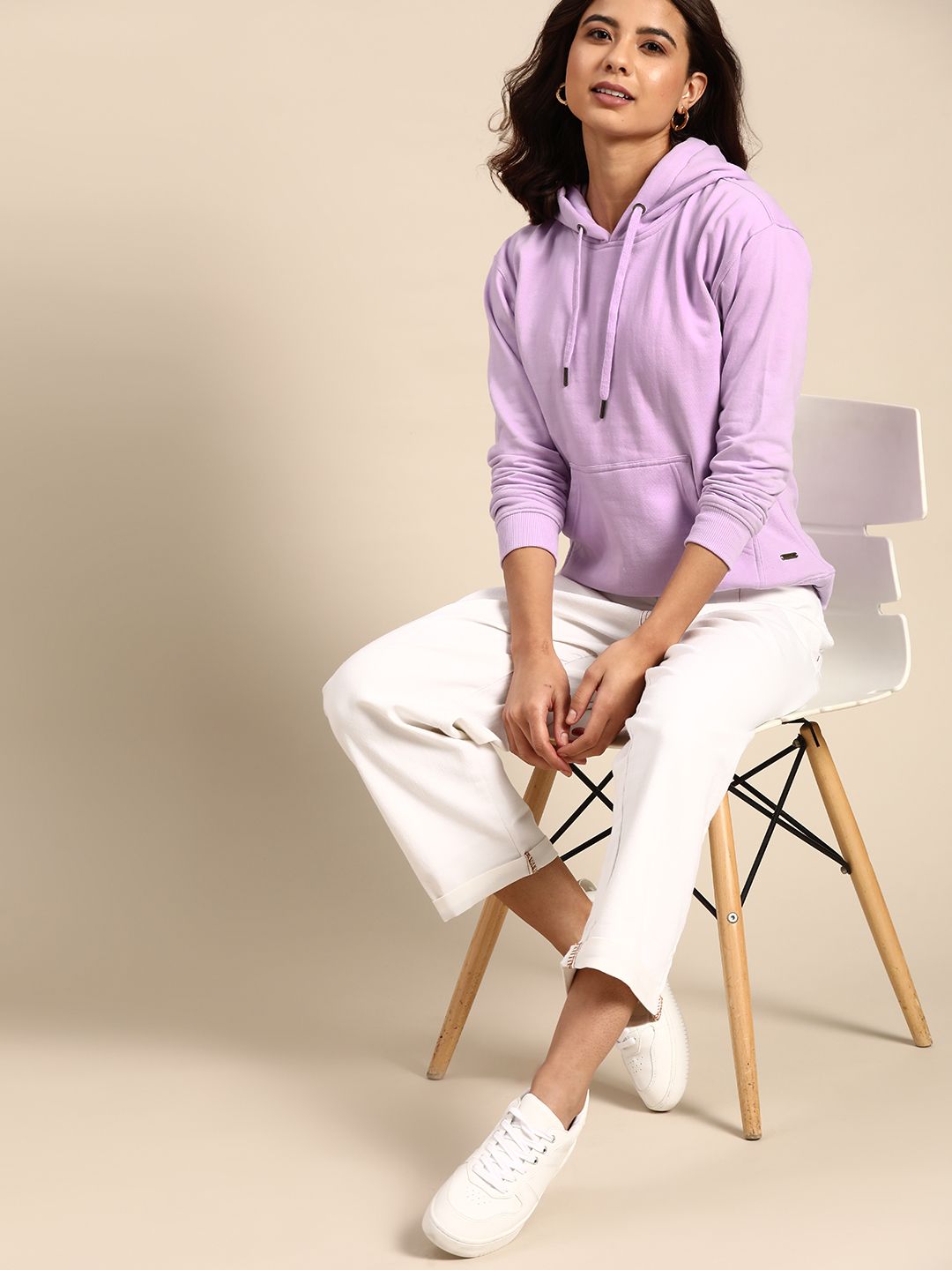 all about you Women Lavender Solid Hooded Sweatshirt Price in India