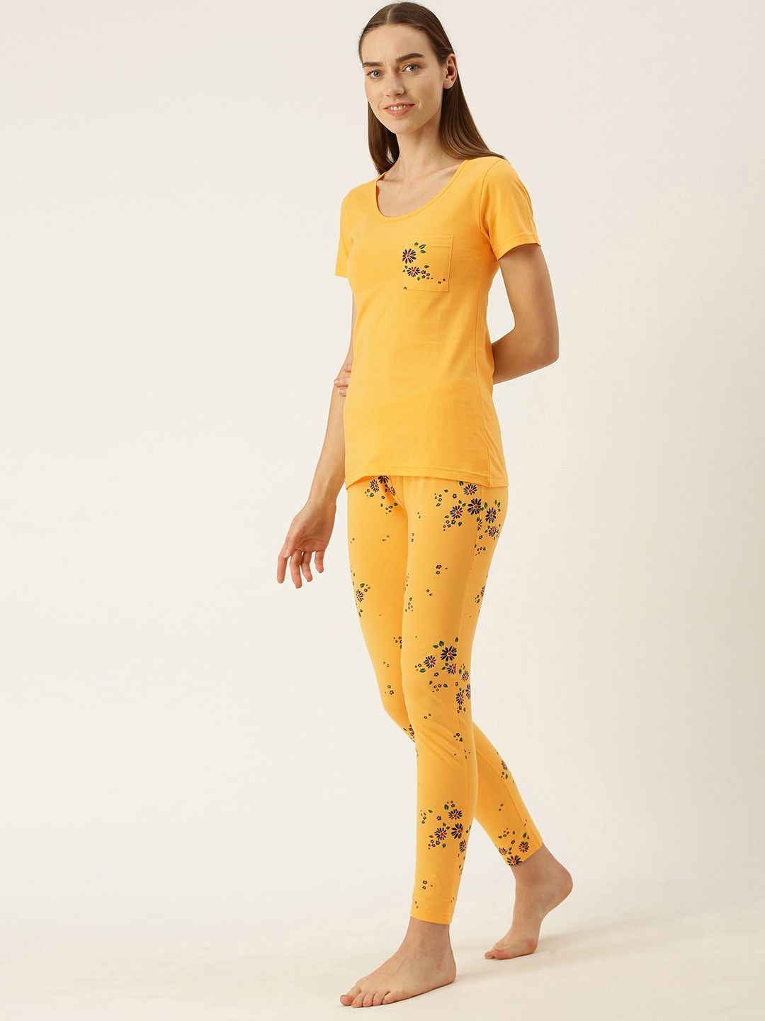 Slumber Jill Women Yellow Printed Night suit Price in India
