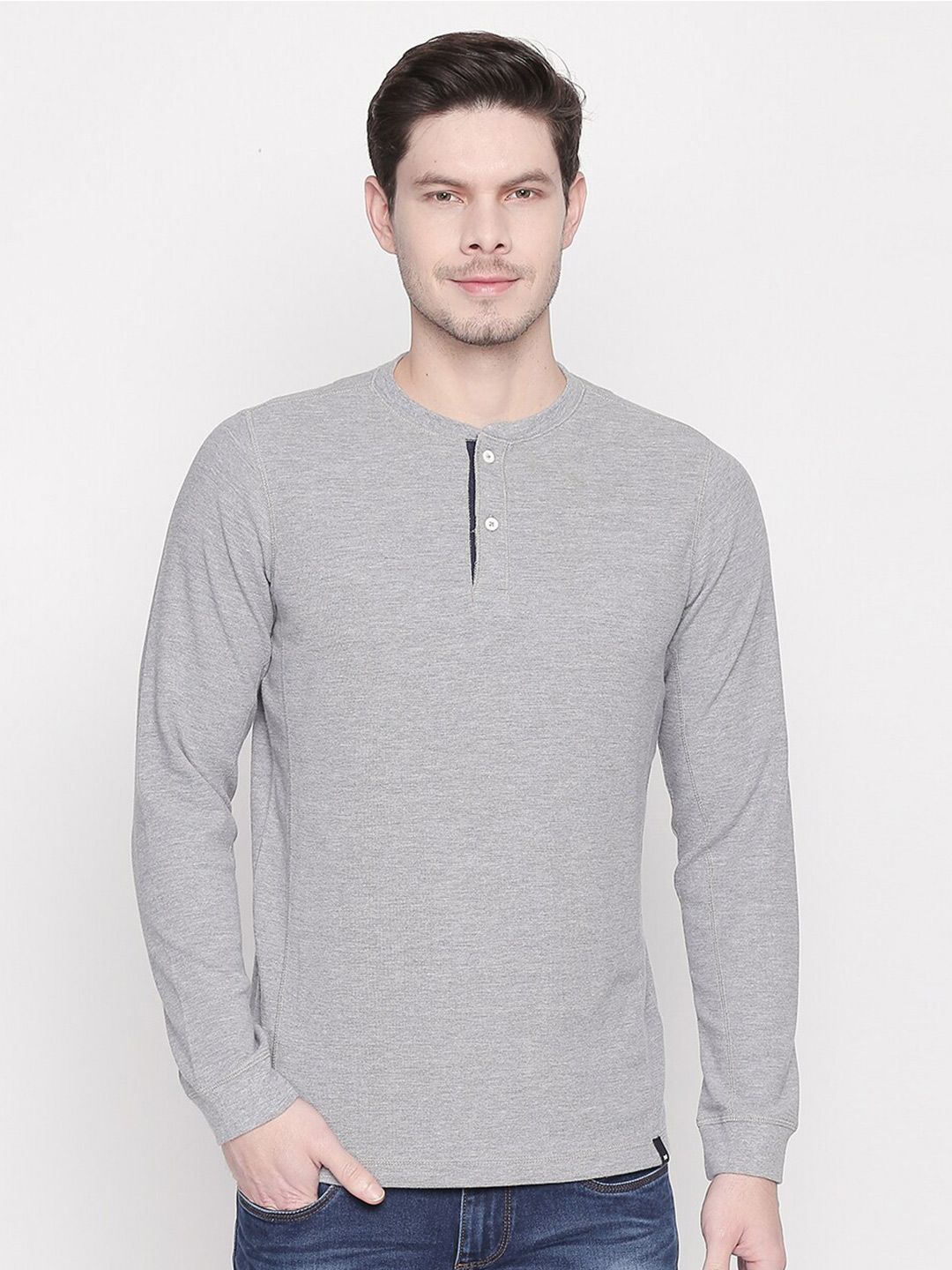 Buy Basics Men Grey Henley Neck Muscle Fit T-shirt - Tshirts for