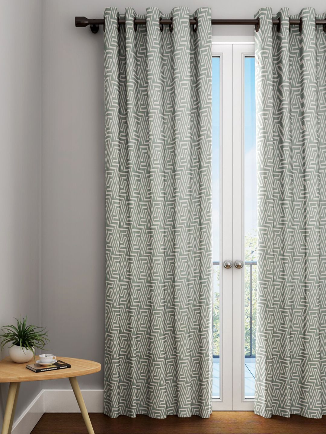 URBAN DREAM Grey & White Geometric Cotton Long Door Curtain Price in India
