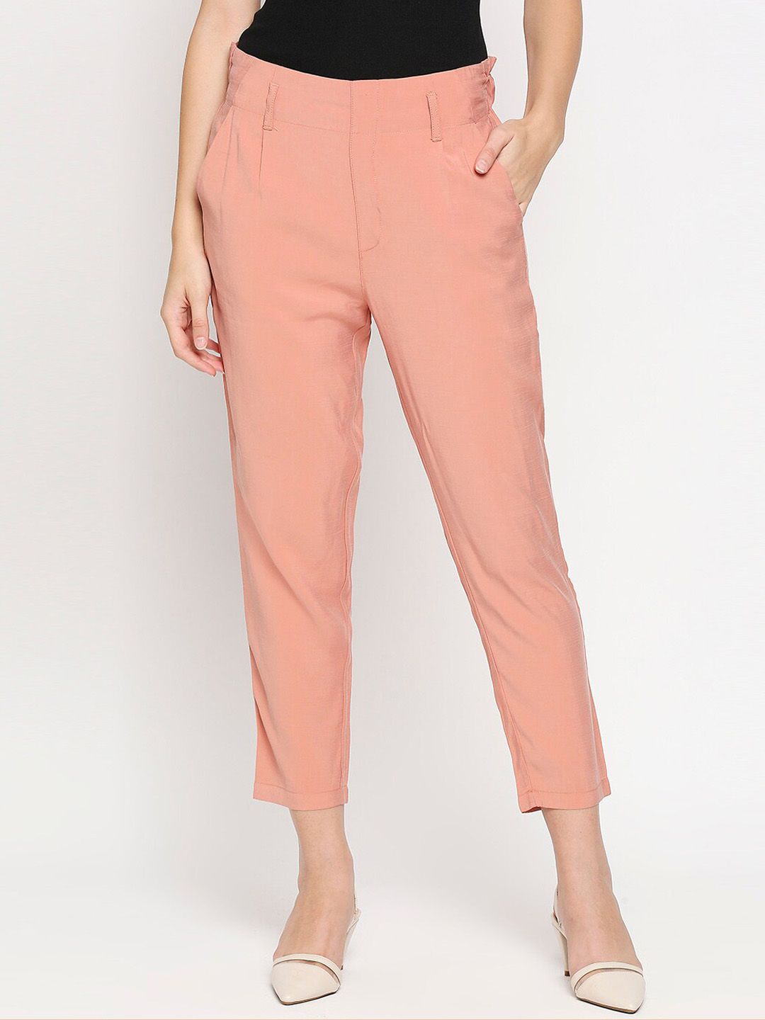 Kraus Jeans Women Peach-Coloured Loose Fit High-Rise Trousers