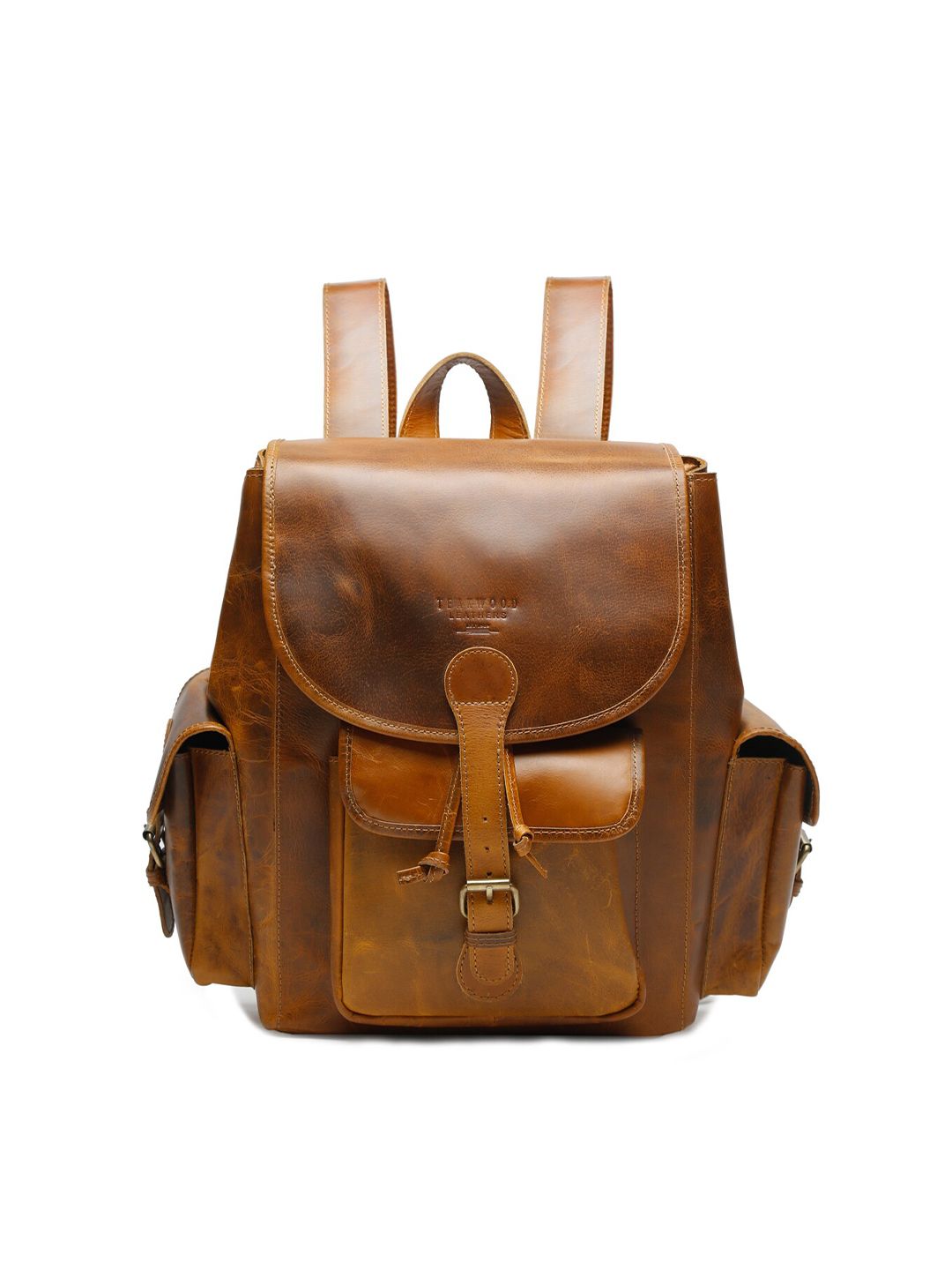 Teakwood Leathers Unisex Tan Solid Leather Backpack Price in India
