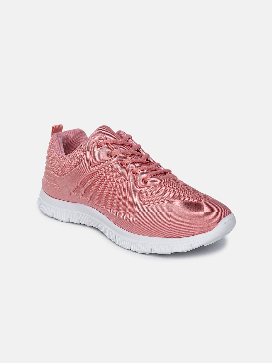 shoexpress Women Pink & White Textured Textile Regular Running Shoe Price in India