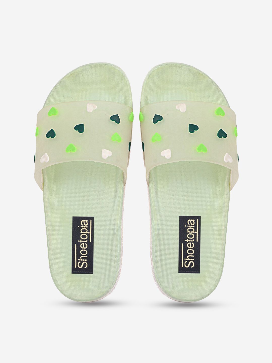 Shoetopia Women Green Printed Rubber Sliders Price in India