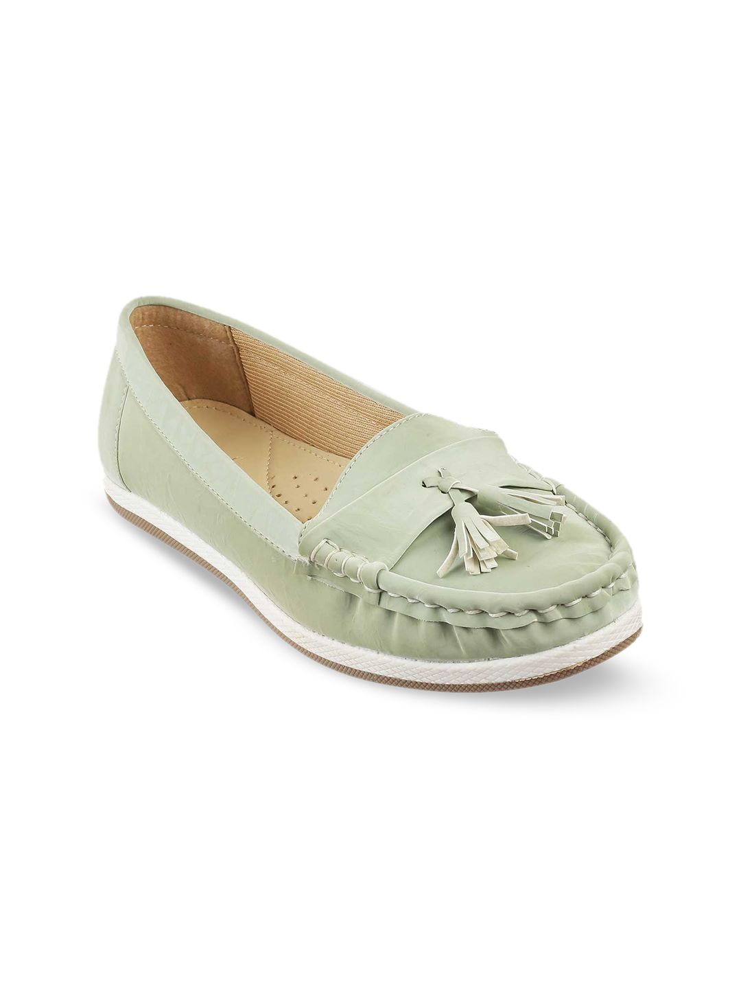 Catwalk Women Green Leather Tassel Loafers Price in India