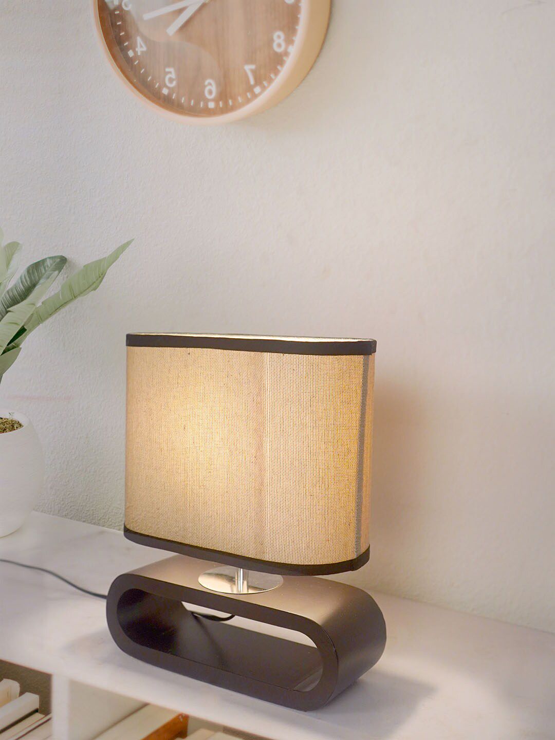 Fos Lighting Brown Solid Capsule Shaped Table Lamp Price in India
