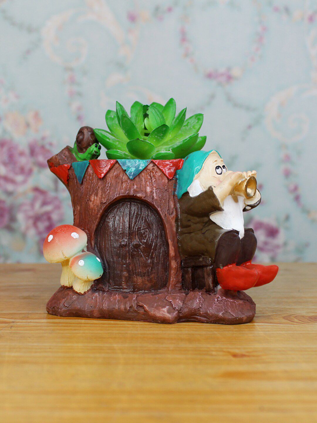 Wonderland Brown Resin Gnome & Tree House Succulent Pot Price in India