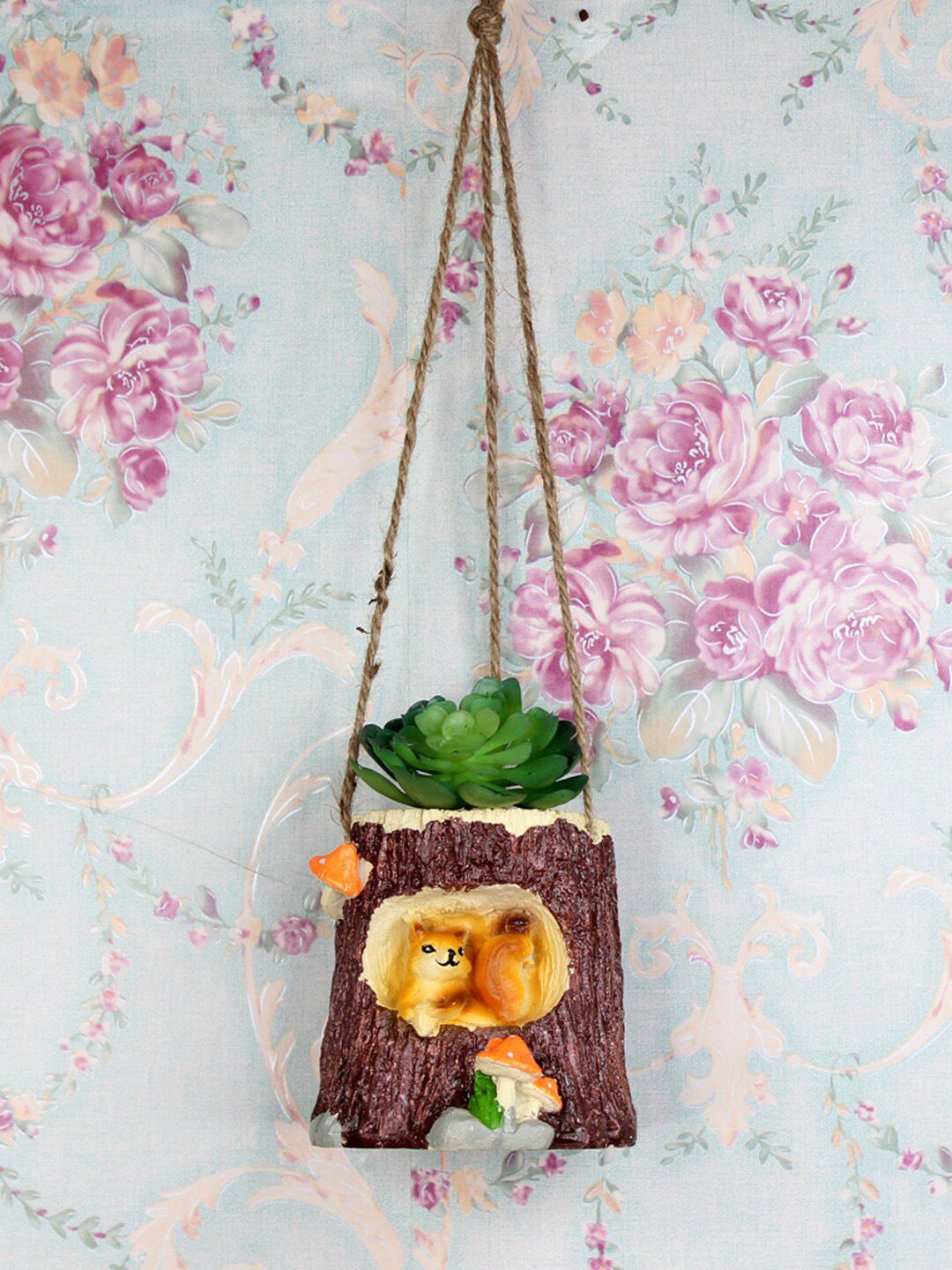 Wonderland Brown Resin Hanging Squirrel Nest Succulent Pot Price in India