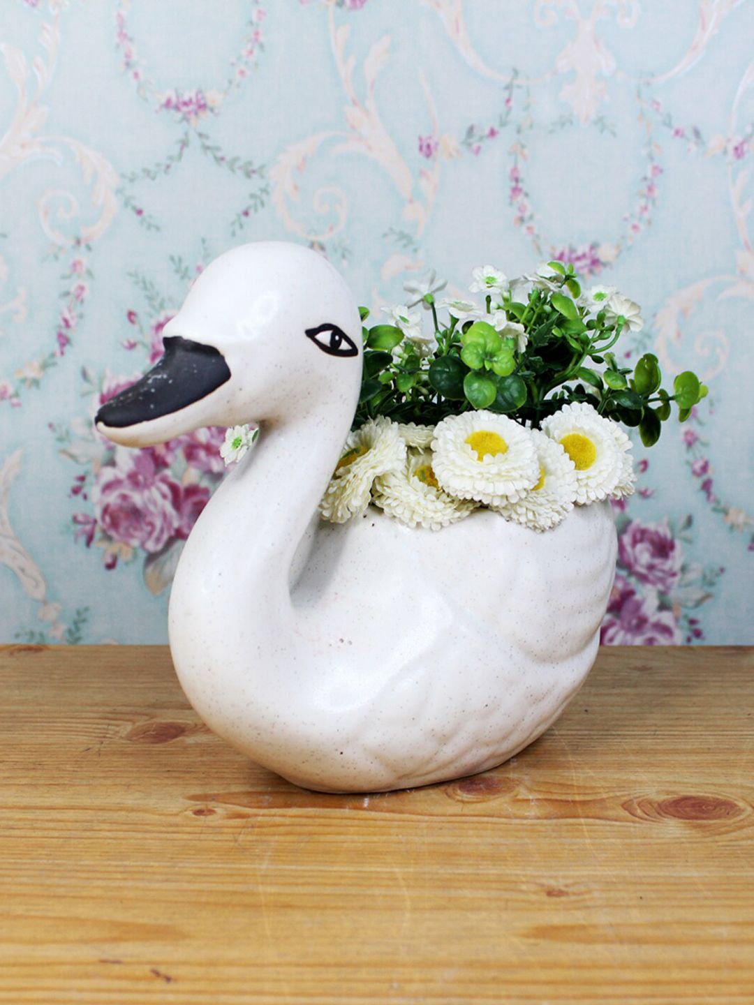 Wonderland White Ceramic Duck-Shaped Planter Price in India