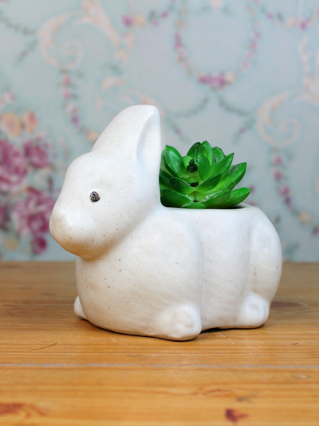 Wonderland White Ceramic Rabbit Shaped Planter Price in India