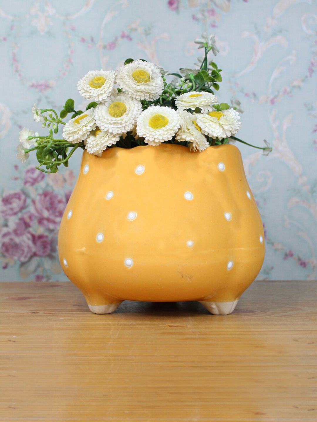 Wonderland Yellow Ceramic Flower Shape Pot Price in India