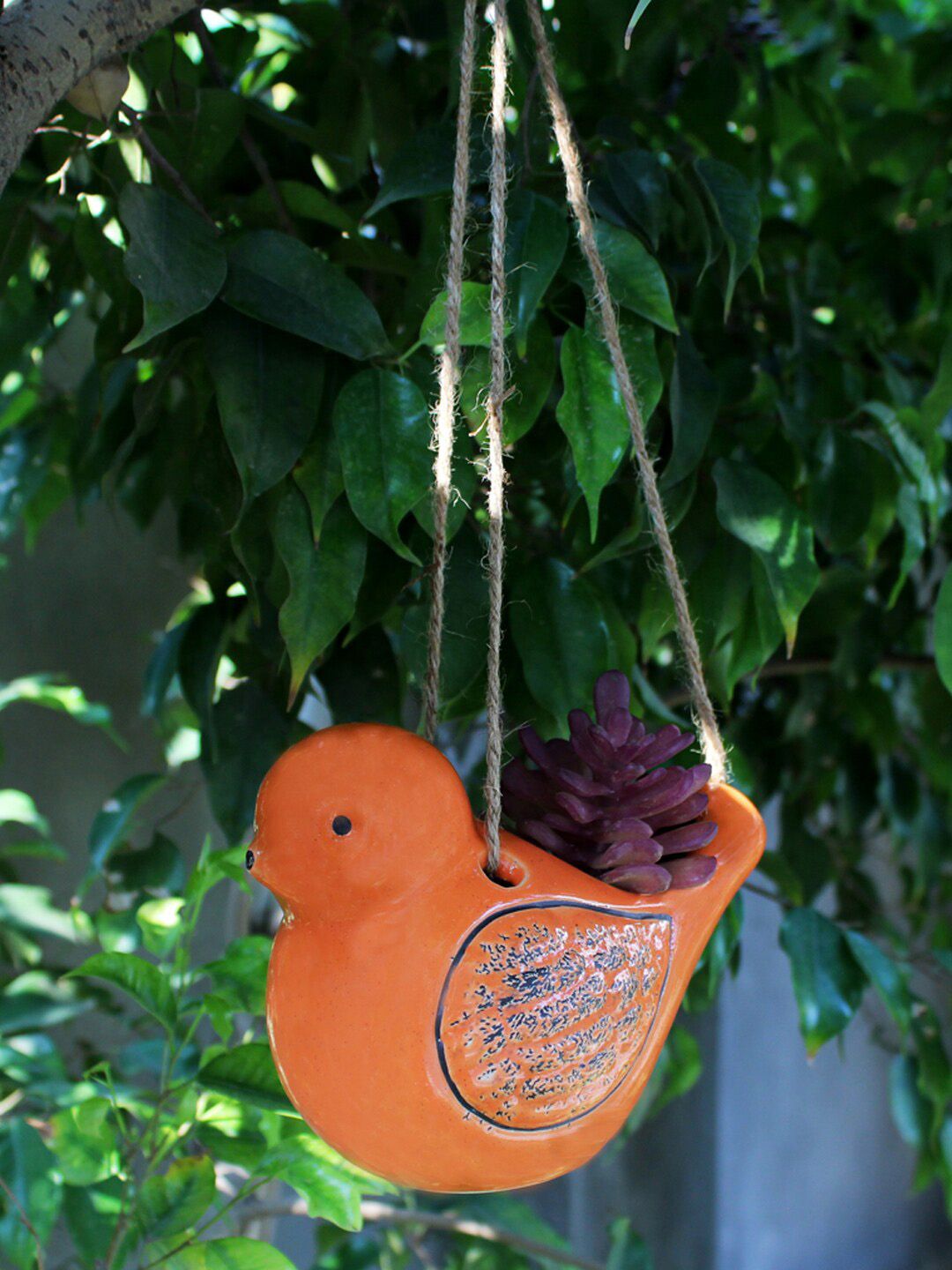 Wonderland Orange Ceramic Hanging Bird Planter Price in India