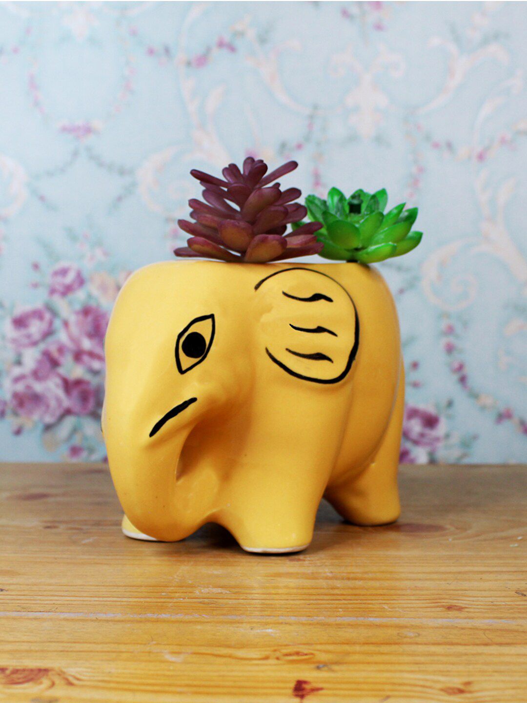 Wonderland Mustard Yellow Ceramic Elephant Shaped Planter Price in India