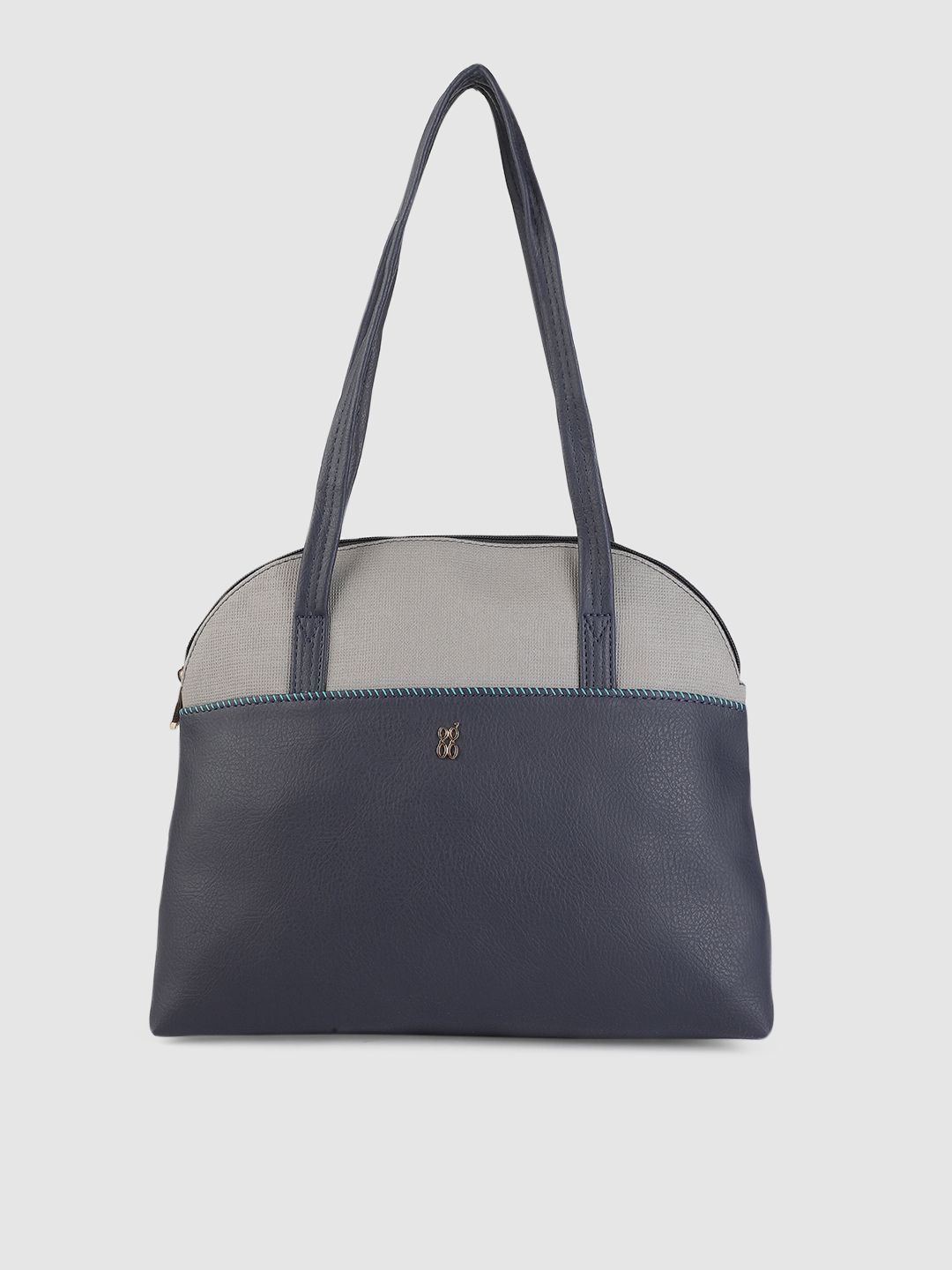 Baggit Navy Blue & Grey Colourblocked Structured Shoulder Bag Price in India