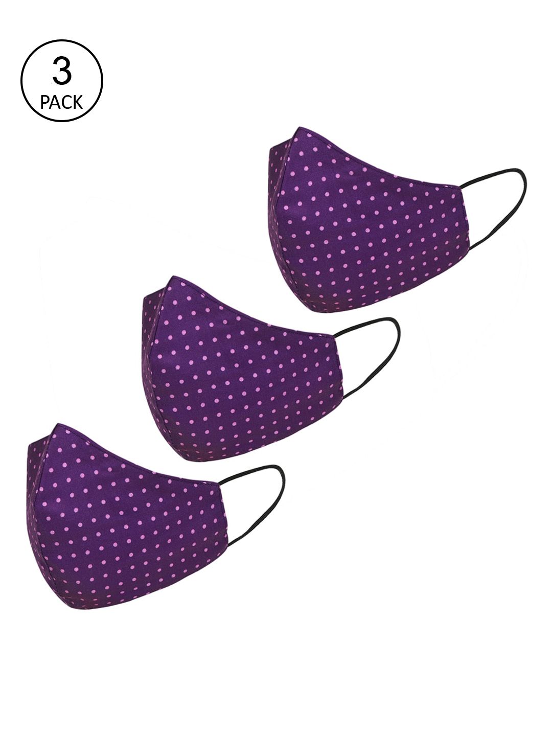 Tossido Women Pack Of 3 Purple Digital Printed 3-Ply 100% Cotton Premium Reusable Cloth Face Masks Price in India