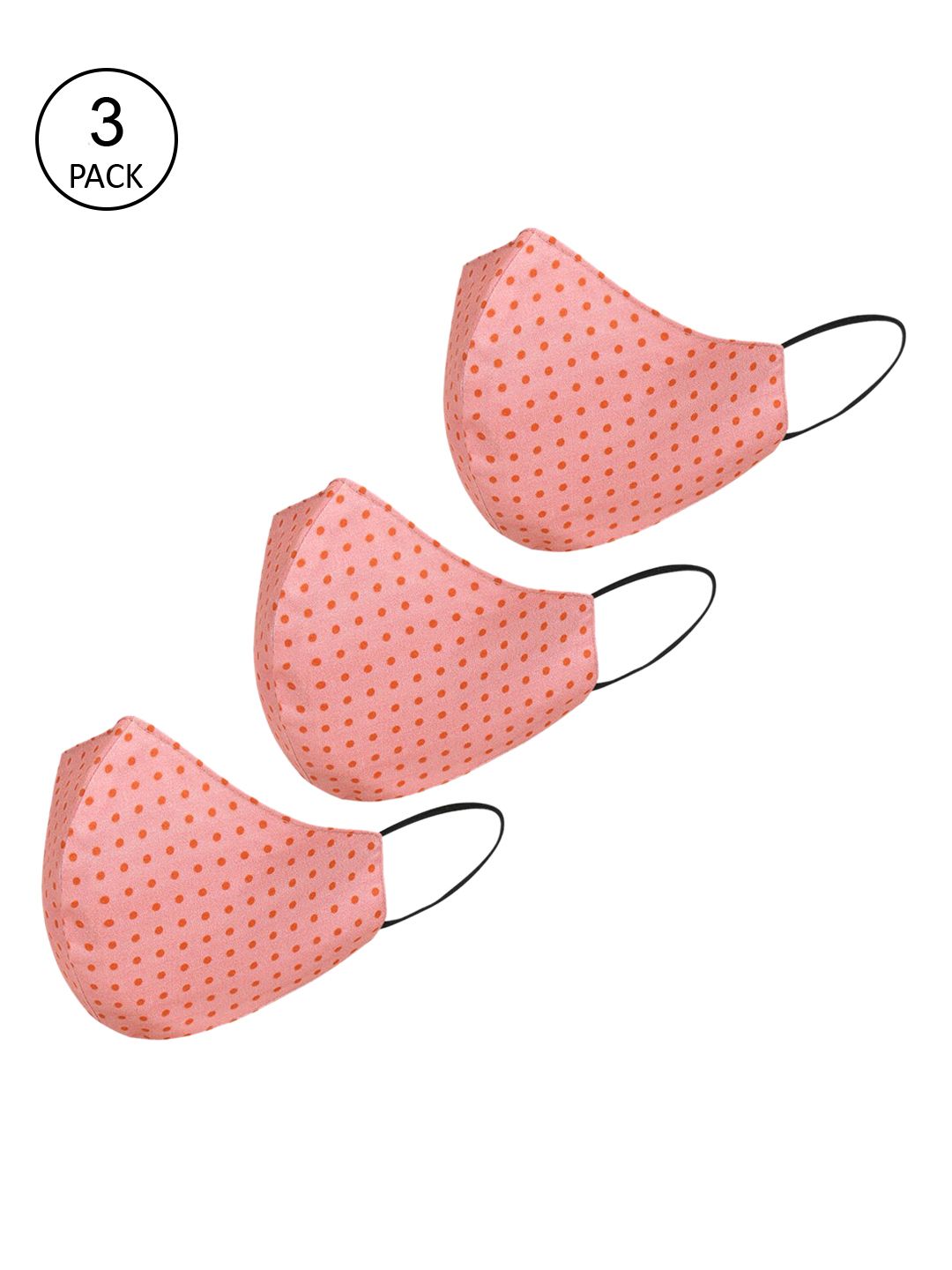 Tossido Women Pack Of 3 Peach Coloured Polka Dots Printed 3-Ply Cotton Cloth Outdoor Masks Price in India