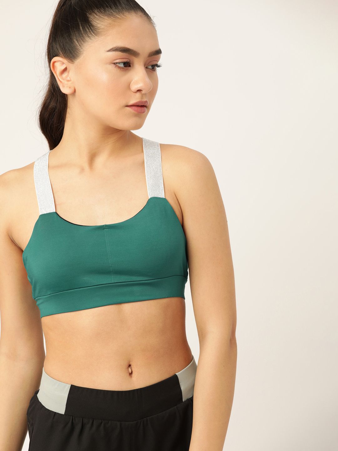 DressBerry Green Solid Lightly Padded Styled Back Workout Bra Price in India