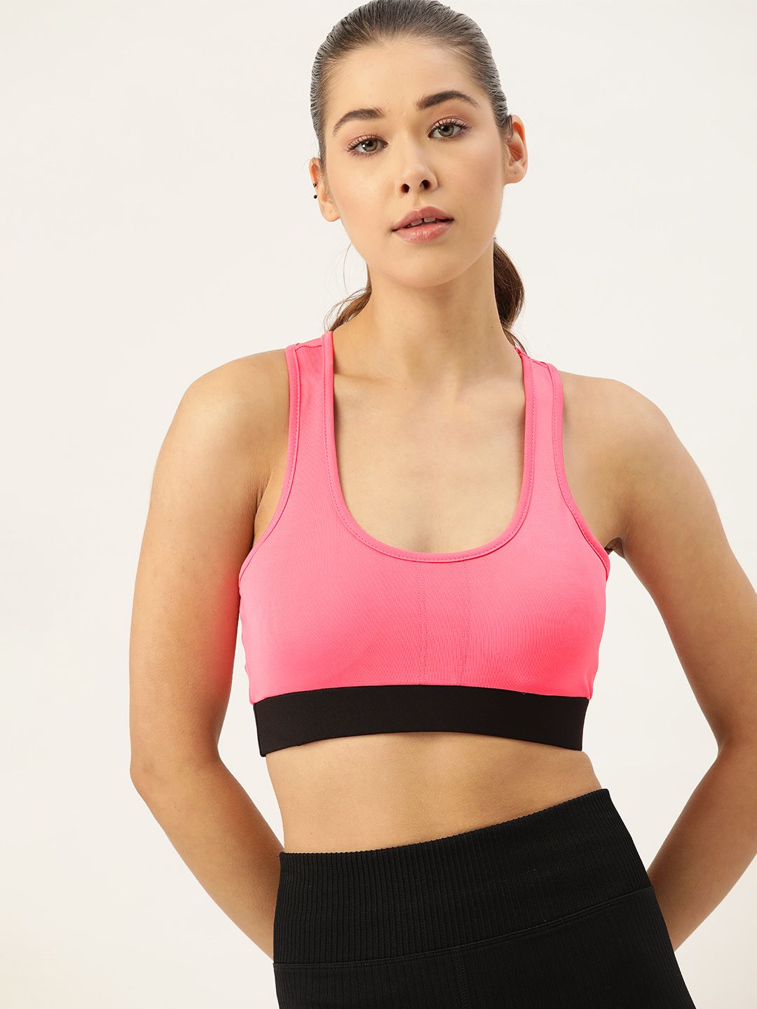 DressBerry Pink & Black Lightly Padded Workout Bra Price in India