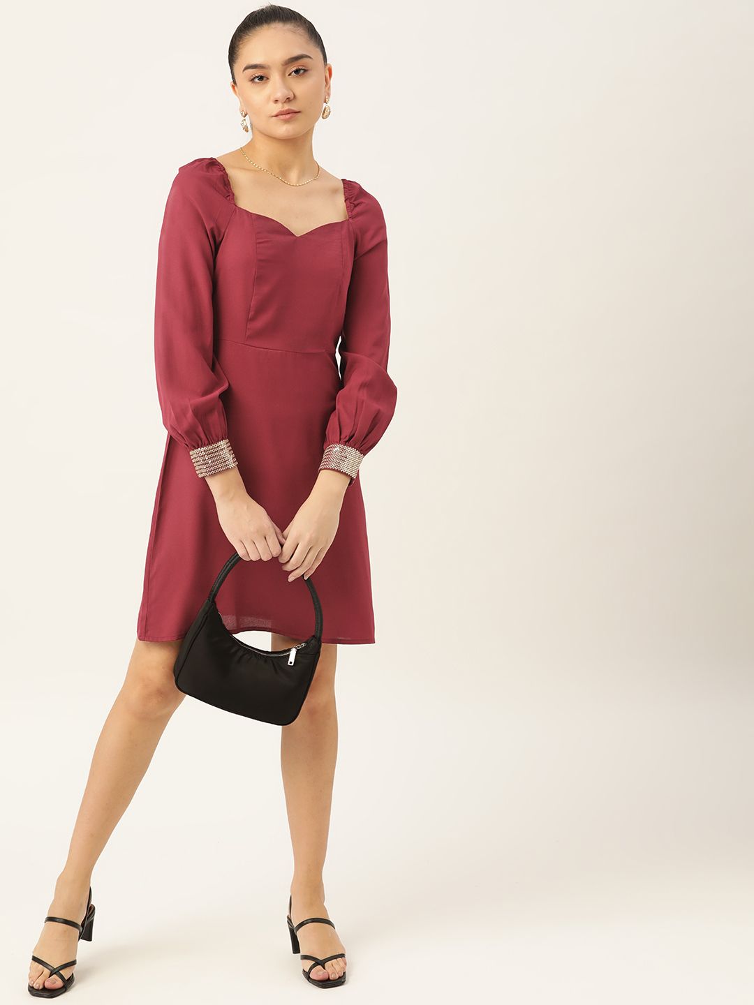DressBerry Maroon Solid A-Line Dress Price in India