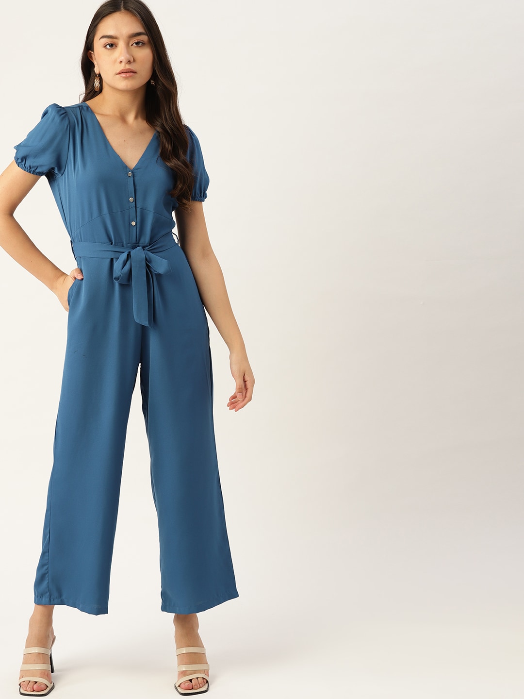 DressBerry Women Teal Blue Solid Basic Jumpsuit Price in India