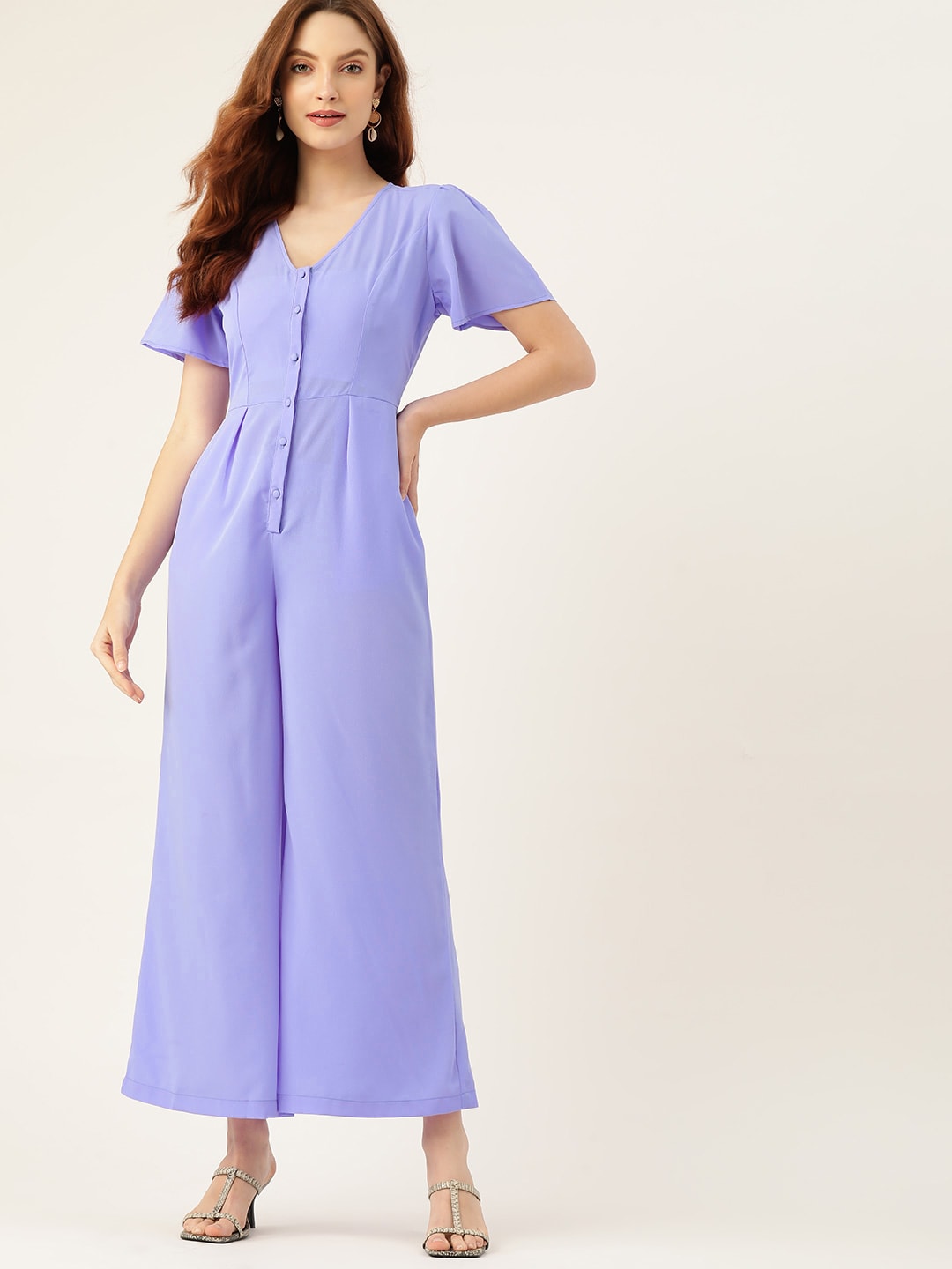 DressBerry Violet Solid Basic Jumpsuit Price in India