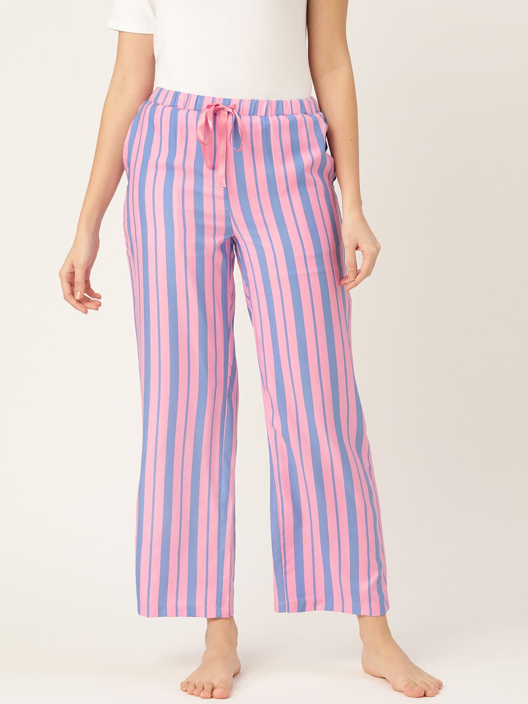 DressBerry Women Blue & Pink Striped Lounge Pants Price in India