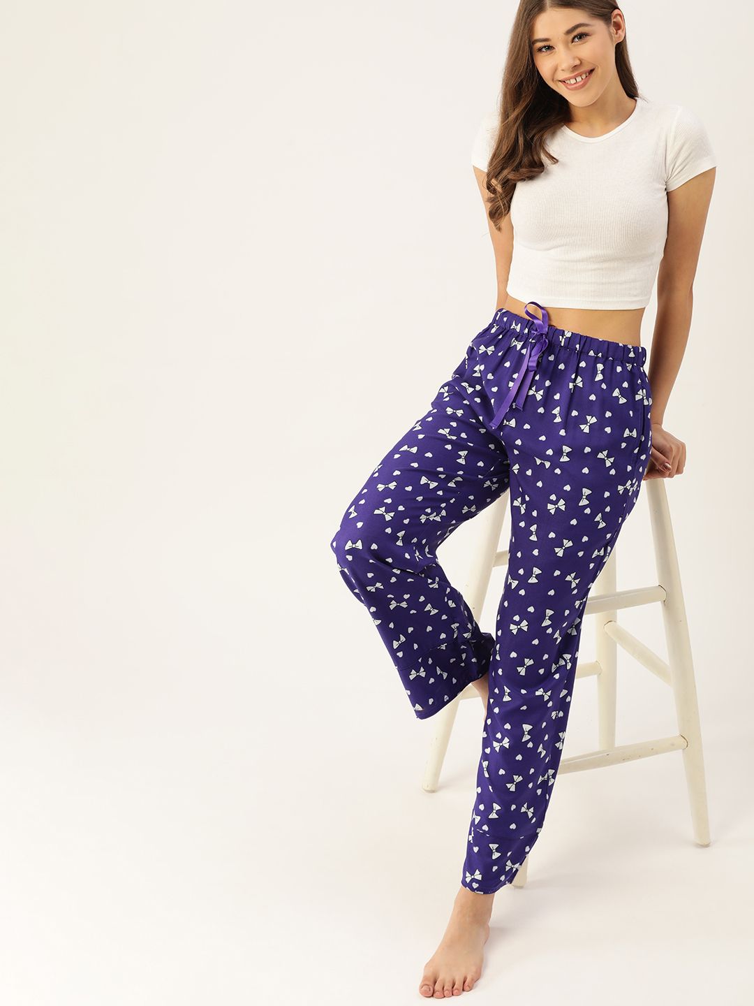 DressBerry Women Purple & Grey Printed Lounge Pants Price in India