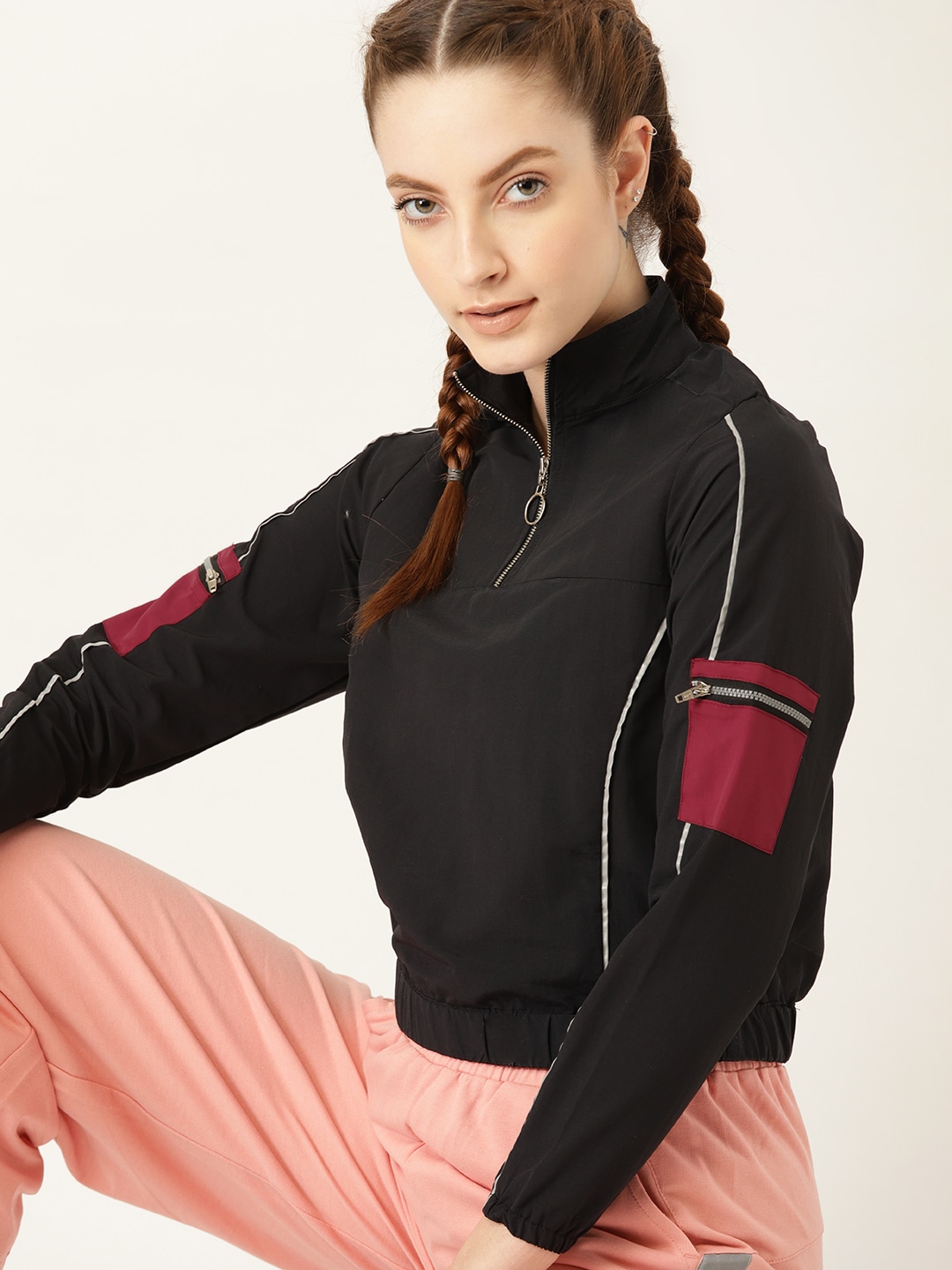 DressBerry Women Black Solid Crop Sweatshirt Price in India